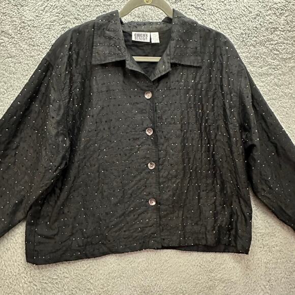Chico's Design Size 3 (XL) 100% Silk Black Jacket Colorful Beads Lined ButtonUp - Picture 5 of 11